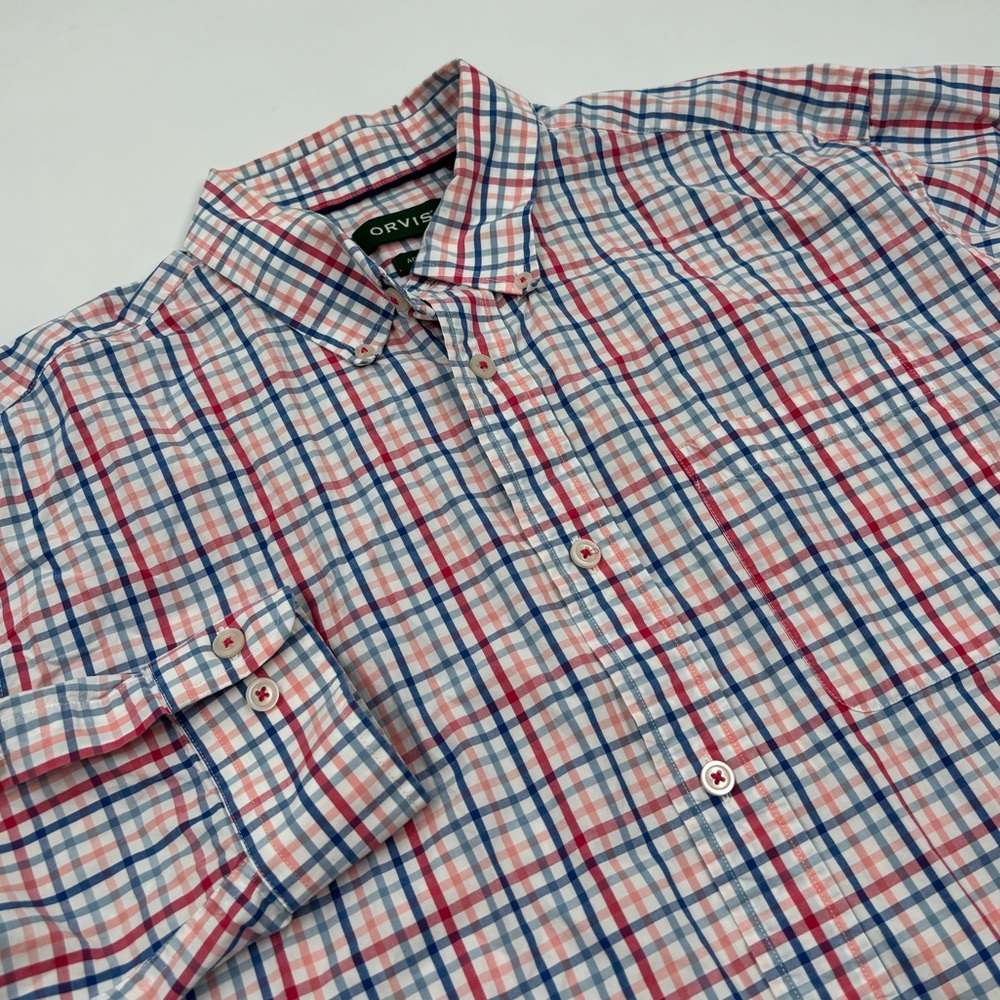 Orvis Men's XL Cotton Active Fit Multicolor Plaid Long Sleeve Button Down Shirt